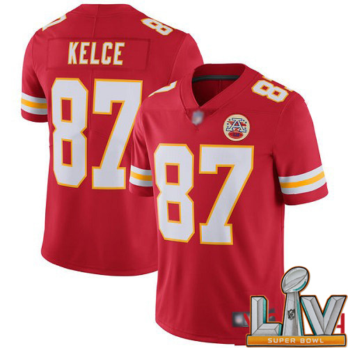 Super Bowl LV 2021 Youth Kansas City Chiefs #87 Kelce Travis Red Team Color Vapor Untouchable Limited Player Football Nike NFL Jersey->youth nfl jersey->Youth Jersey